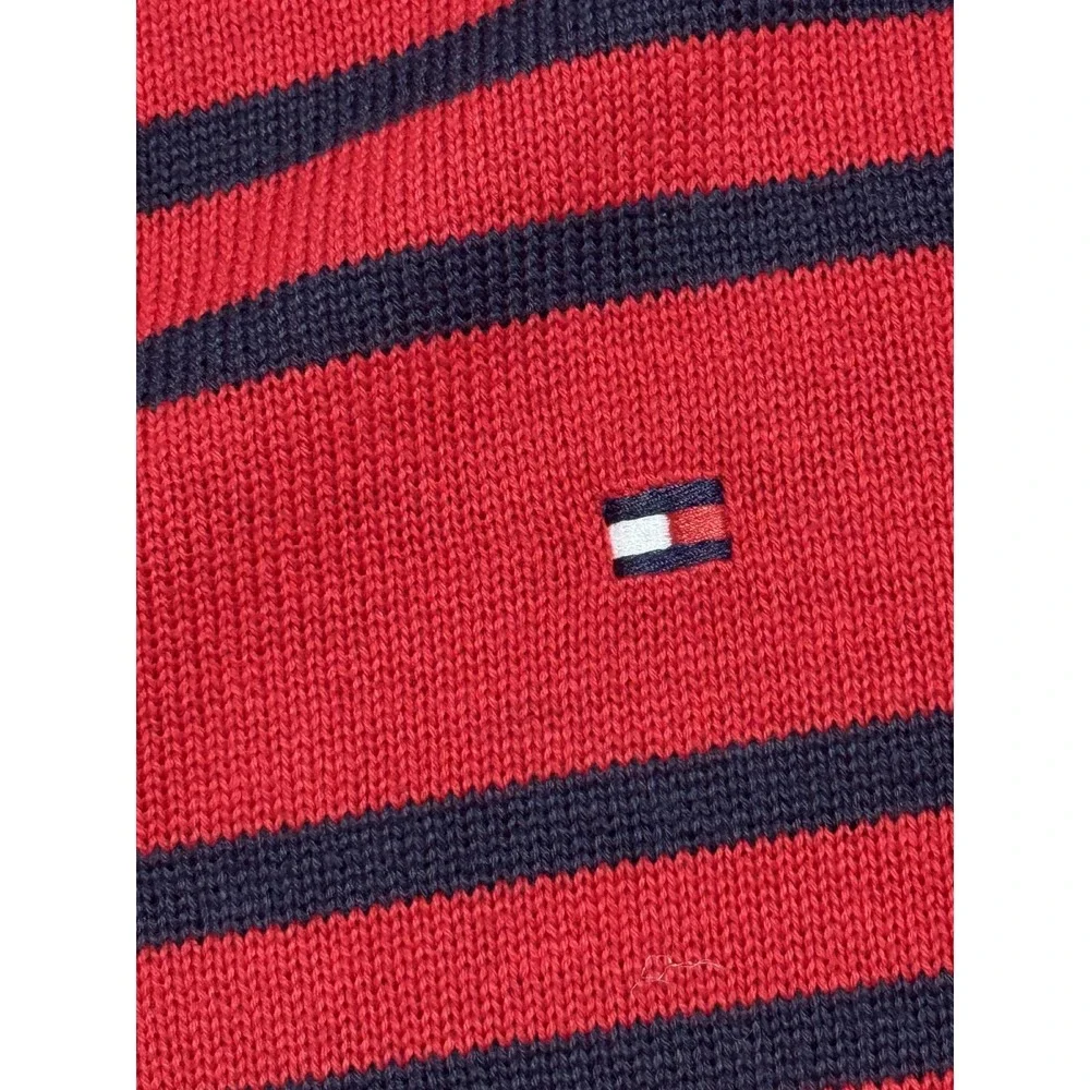 Tommy‎ Hilfiger Sweater Mens Large Red Navy Striped Half Zip Pullover Cotton